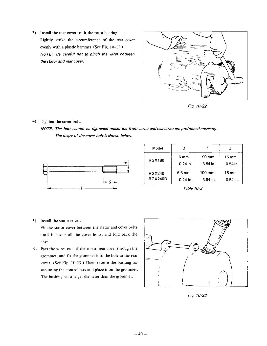 Subaru Robin Power Products RGX180, RGX240D manual Tighten the cover bolt 