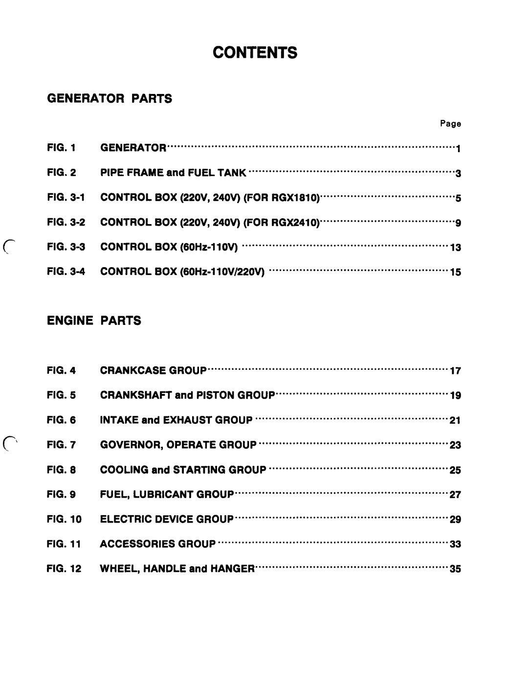 Subaru Robin Power Products RGX1810, RGX2410, RGX5510, RGXl810 manual Contents 