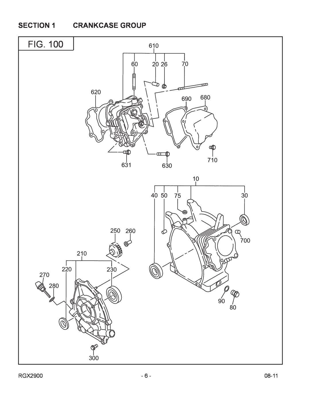 Subaru Robin Power Products RGX2900 manual Fig, Crankcase Group 