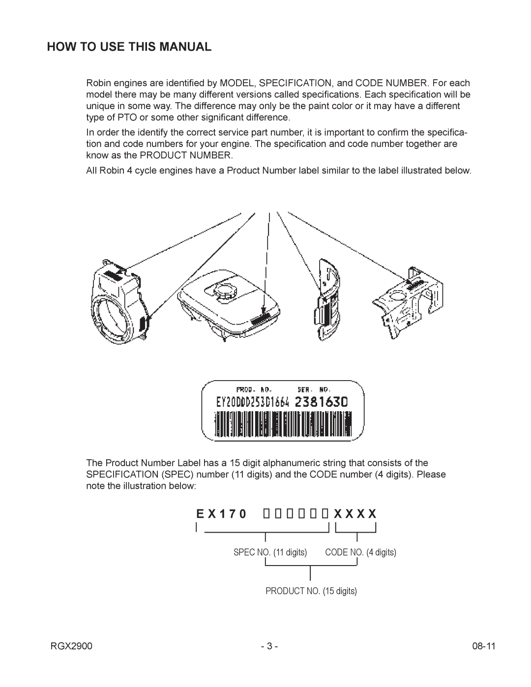 Subaru Robin Power Products RGX2900 manual HOW to USE this Manual 