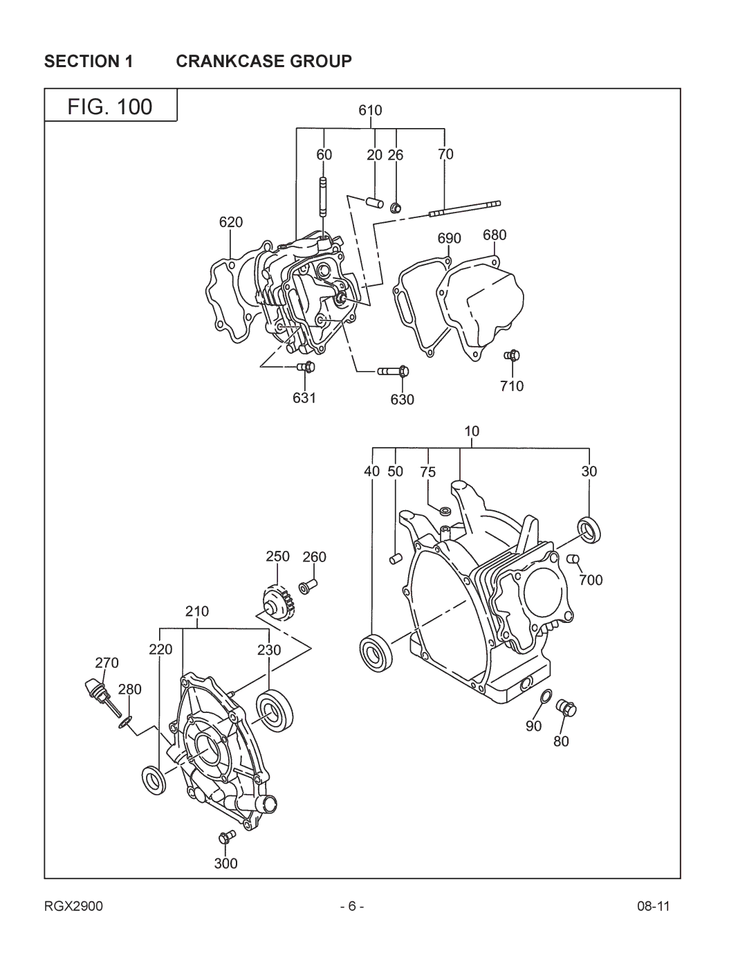 Subaru Robin Power Products RGX2900 manual Crankcase Group 