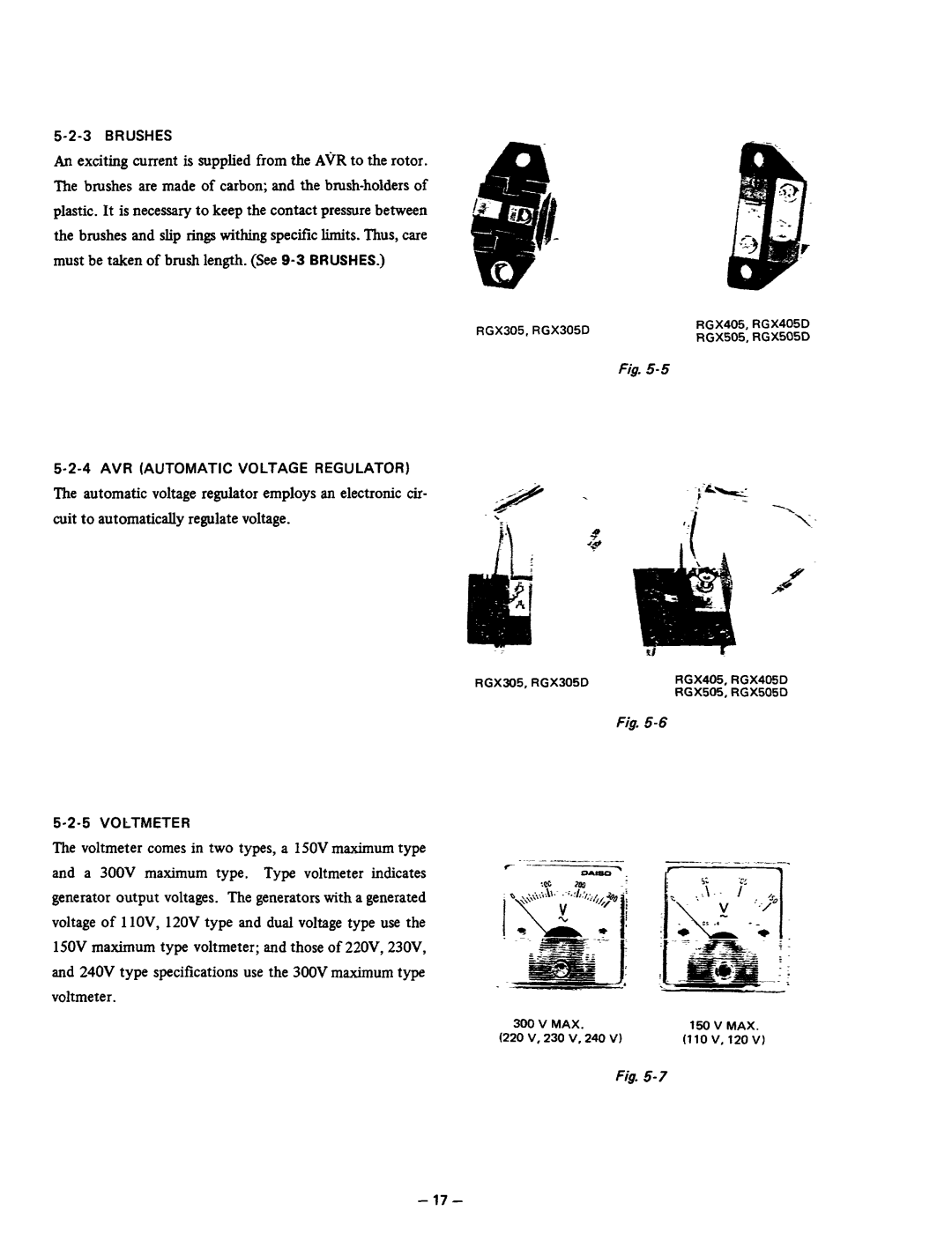 Subaru Robin Power Products RGX405, RGX405D manual Brushes, AVR Automatic Voltage Regulator, Voltmeter 