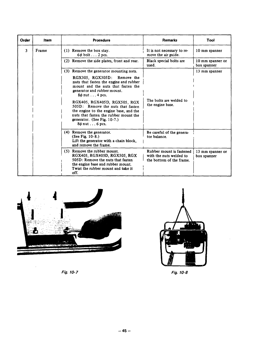 Subaru Robin Power Products RGX405, RGX405D Frame, It is not necessary to re, Move the air guide, Generator. See O-7, Off 