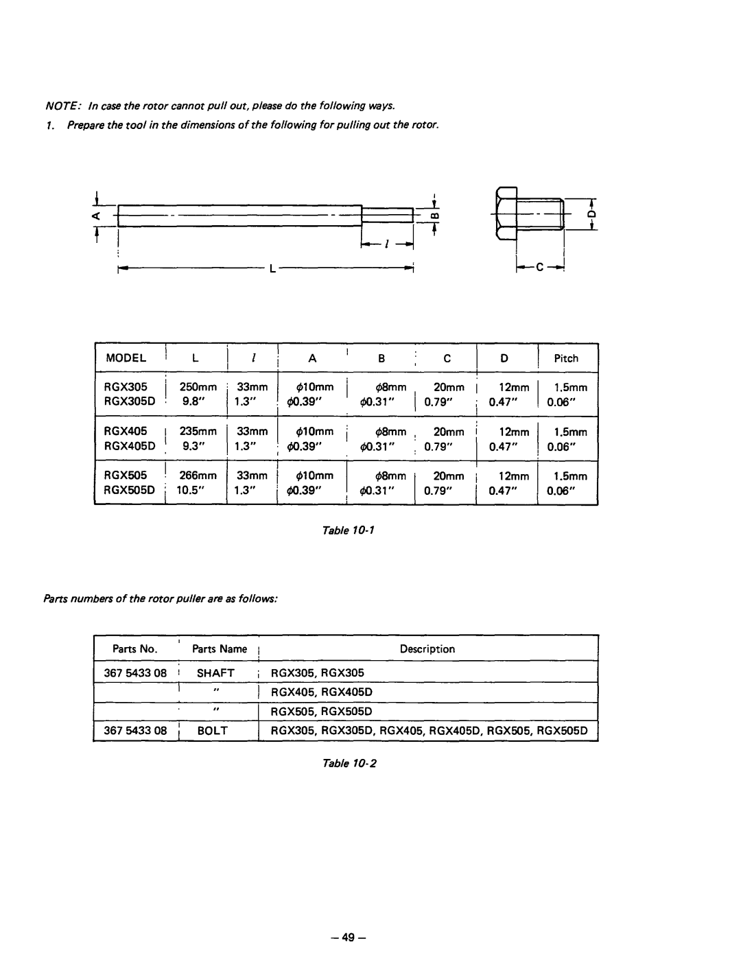 Subaru Robin Power Products RGX305, RGX305D, RGX405, RGX405D, RGX505, RGX505D manual Shaft, Bolt 