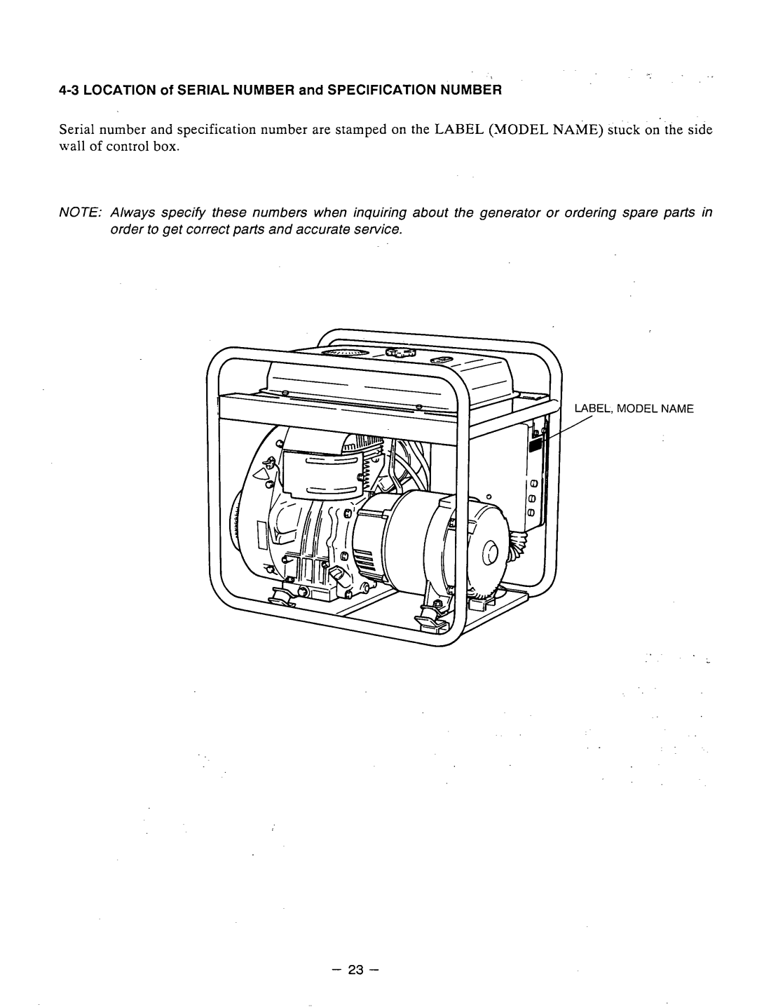 Subaru Robin Power Products RGX3510 manual Location of Serial Number and Specification Number 