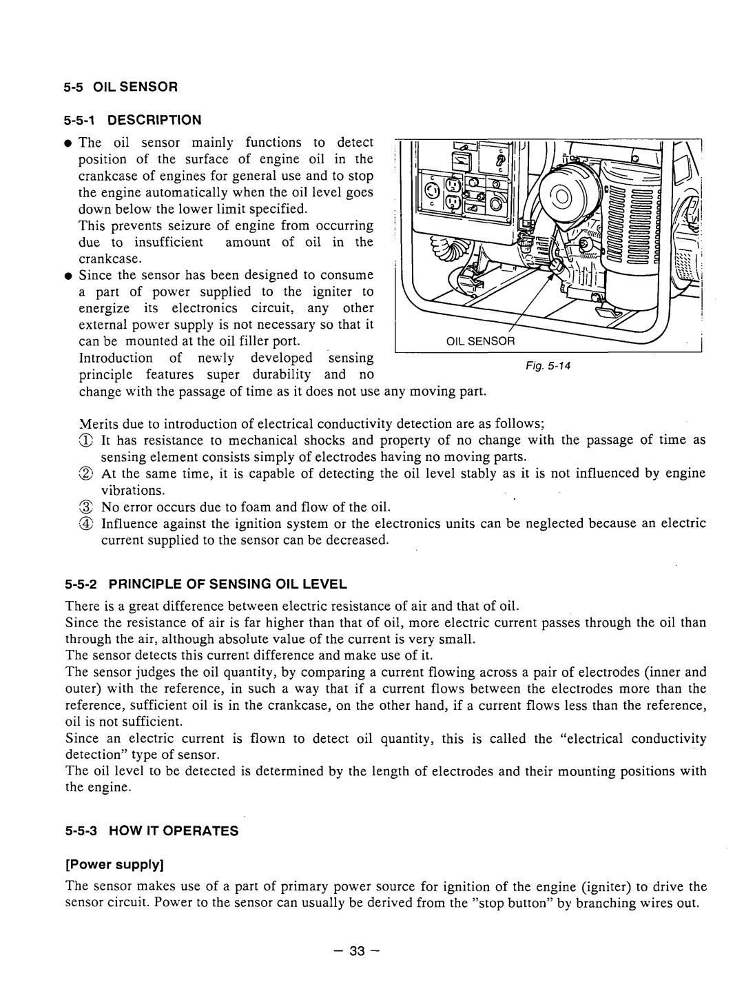 Subaru Robin Power Products RGX3510 OIL Sensor 1DESCRIPTION, Principle of Sensingoillevel, 3HOW Itoperates, Power supply 