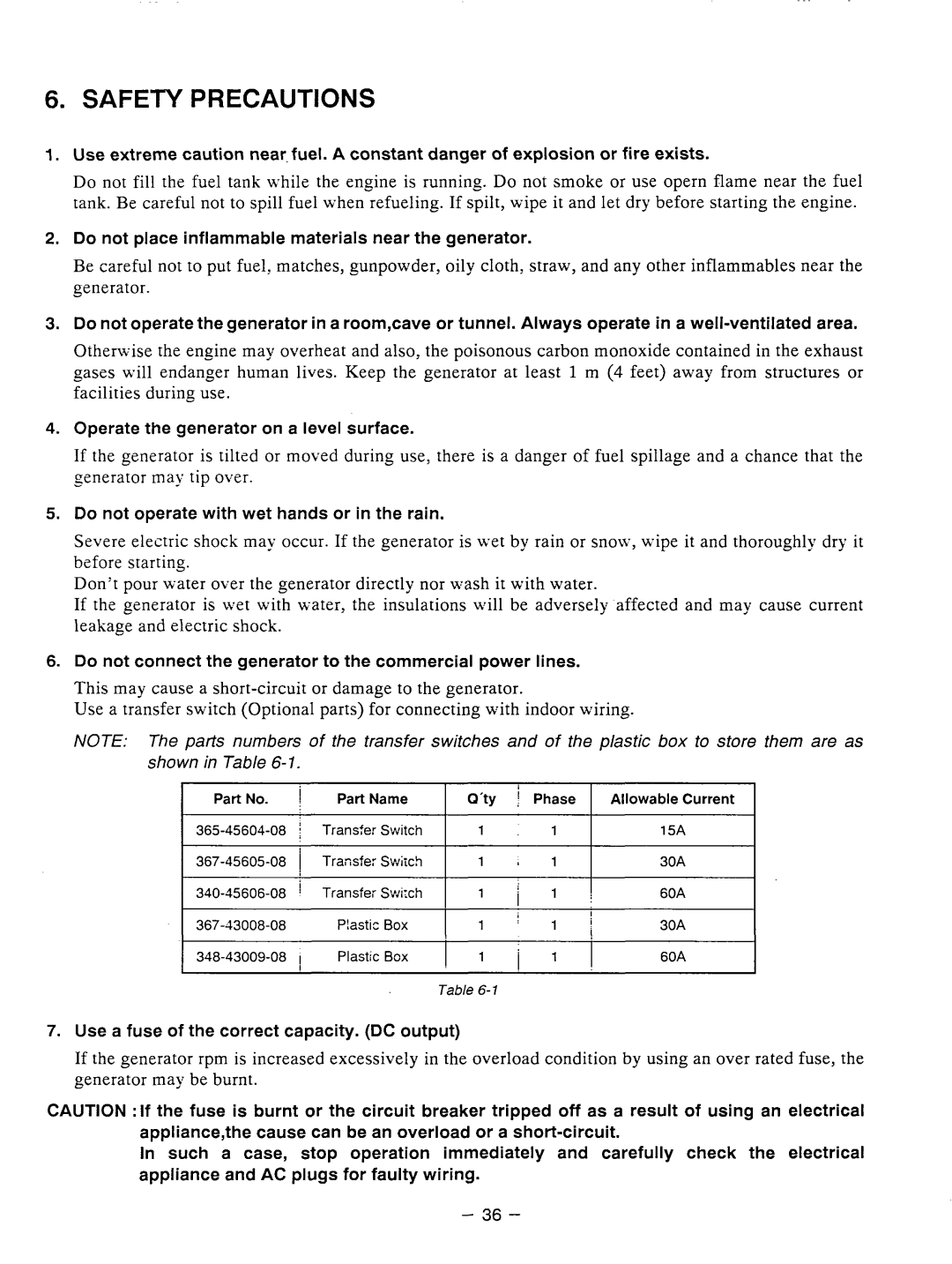 Subaru Robin Power Products RGX3510 manual Safety Precautions, Do not place inflammable materialsnear the generator 