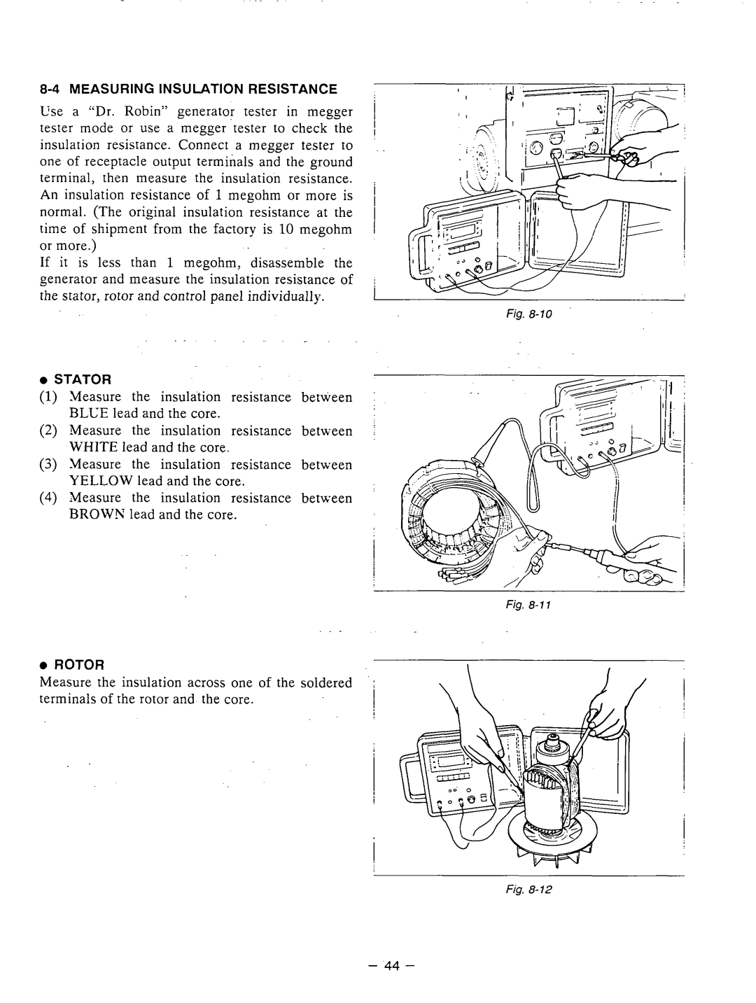 Subaru Robin Power Products RGX3510 manual Measuring Insulation Resistance, Stator 