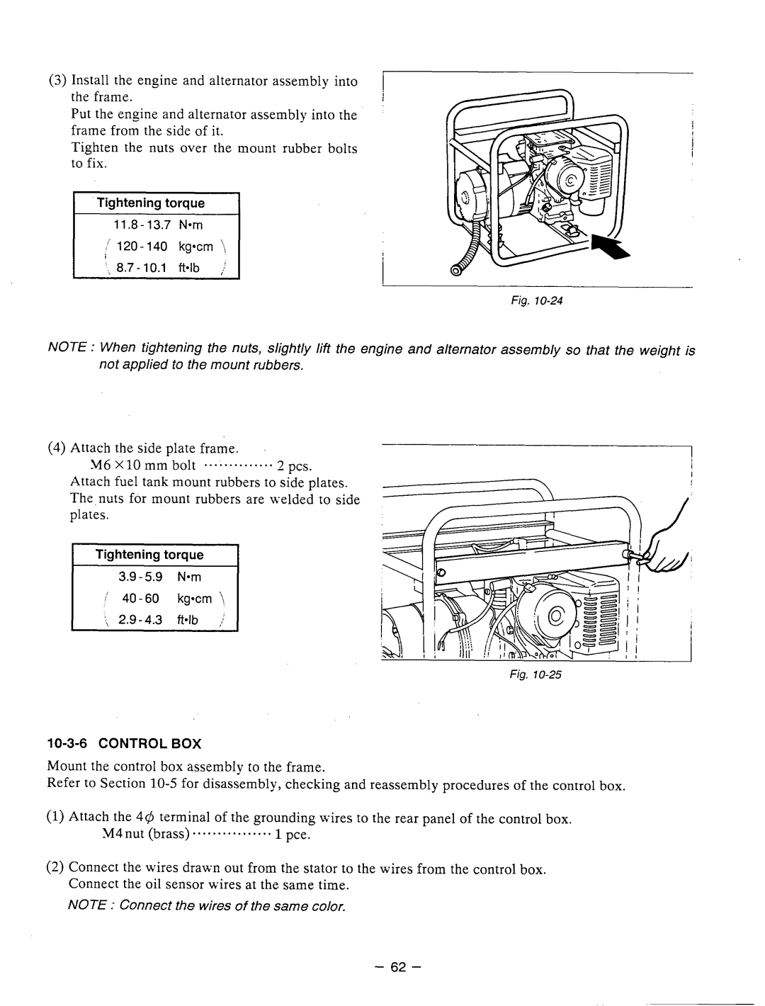 Subaru Robin Power Products RGX3510 manual Tightening torque, Control BOX 