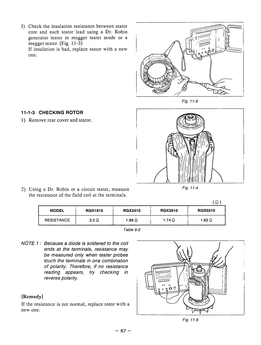 Subaru Robin Power Products RGX3510 manual Remedy, Checking Rotor 