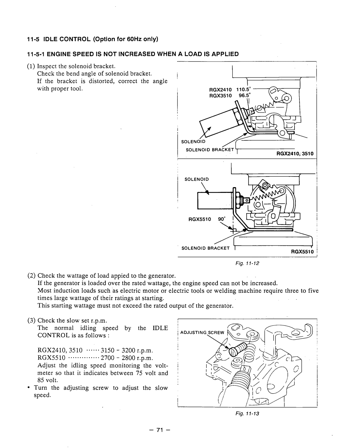 Subaru Robin Power Products RGX3510 manual Idle Control Option for 60Hz only 