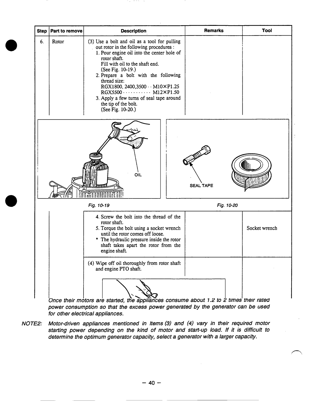 Subaru Robin Power Products RGXI 800, RGX5500, RGX3500, RGX2400 manual Socketwrench Until the rotor comesoff loose 