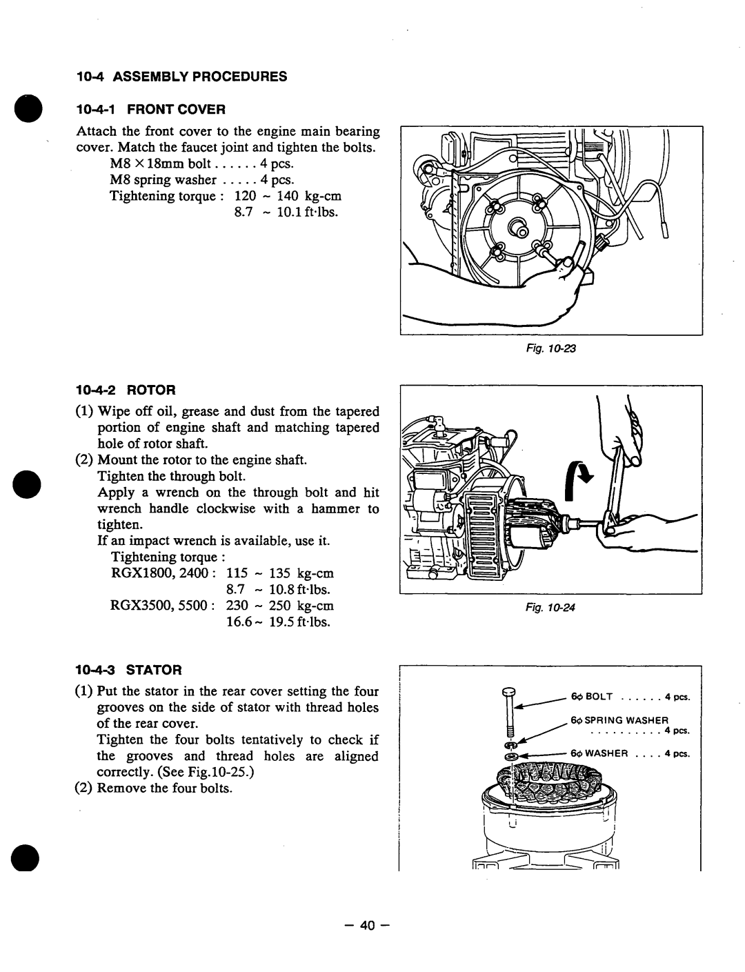 Subaru Robin Power Products RGX5500, RGX3500, RGXI 800, RGX2400 manual Assembly Procedures 