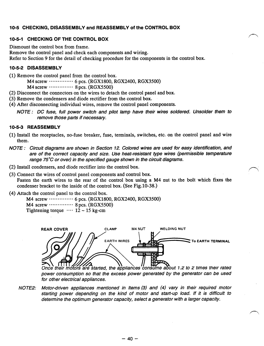 Subaru Robin Power Products RGX2400, RGX5500, RGX3500, RGXI 800 manual Remove the control panel from the control box 