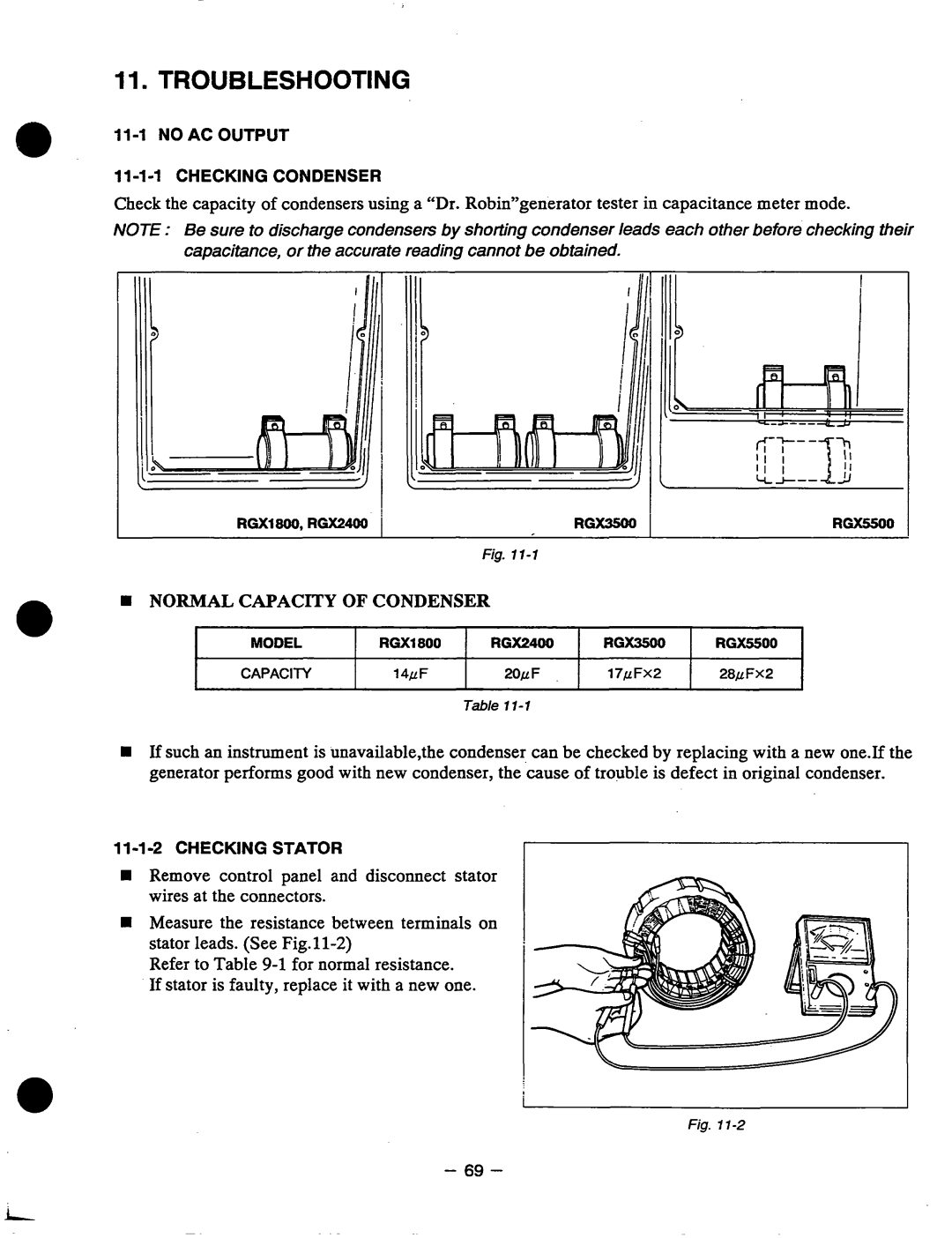 Subaru Robin Power Products RGX5500, RGX3500, RGXI 800, RGX2400 manual Troubleshooting 