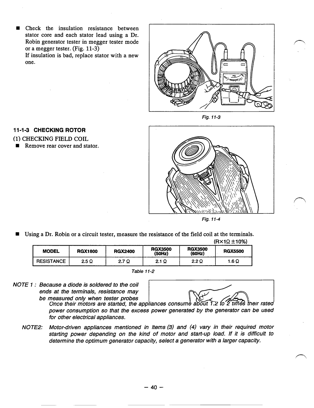 Subaru Robin Power Products RGX3500, RGX5500, RGXI 800, RGX2400 manual Checking Field Coil 