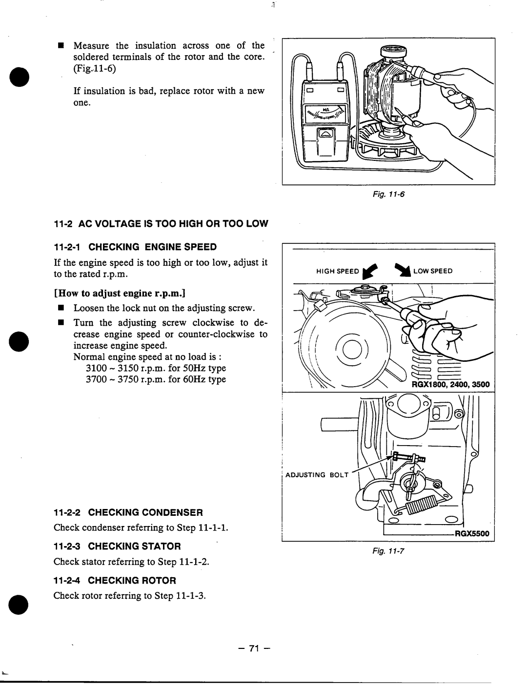 Subaru Robin Power Products RGXI 800, RGX5500, RGX3500, RGX2400 manual Check stator referring to Step 