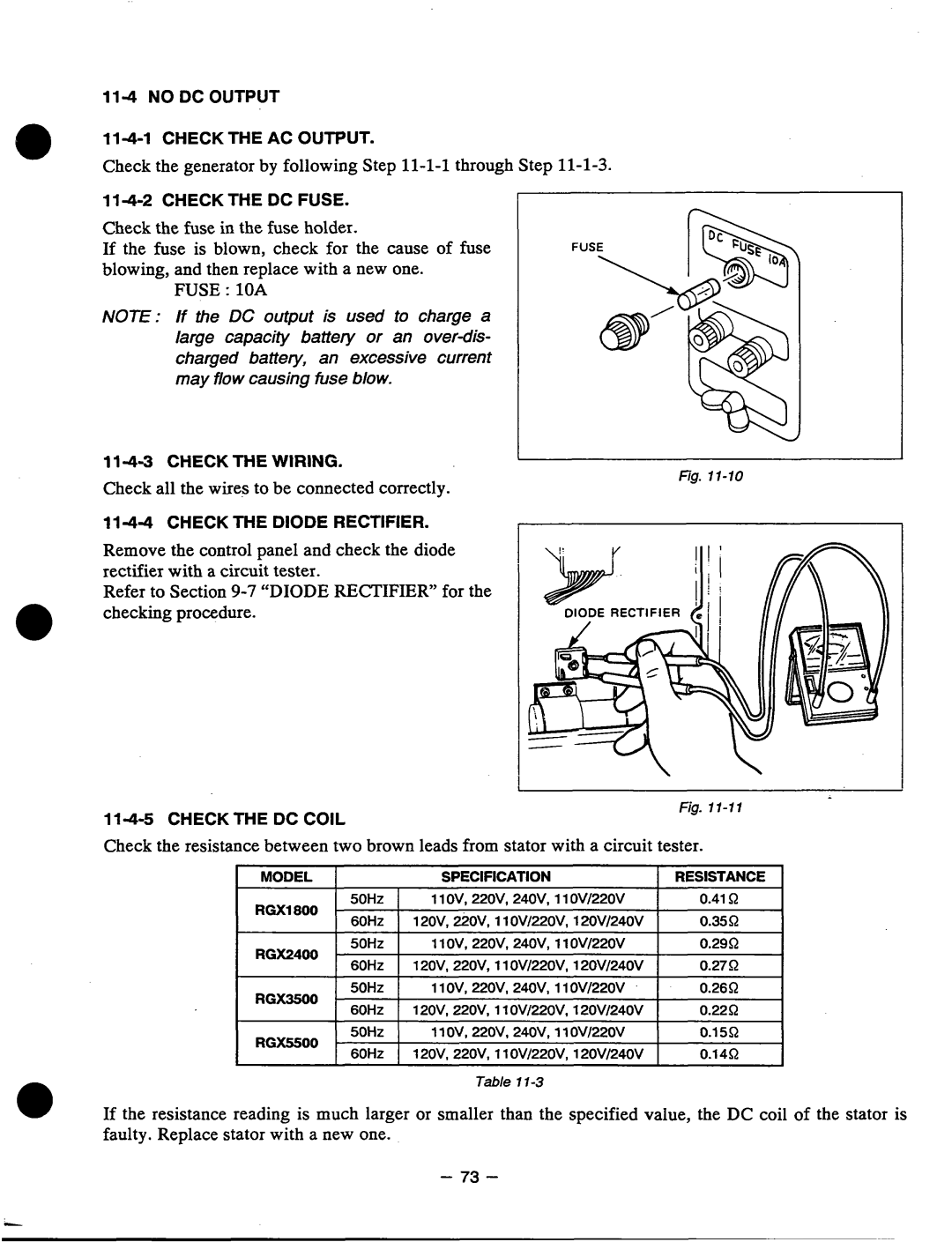 Subaru Robin Power Products RGX5500, RGX3500, RGXI 800, RGX2400 manual Check the generator by following -1-l through Step 