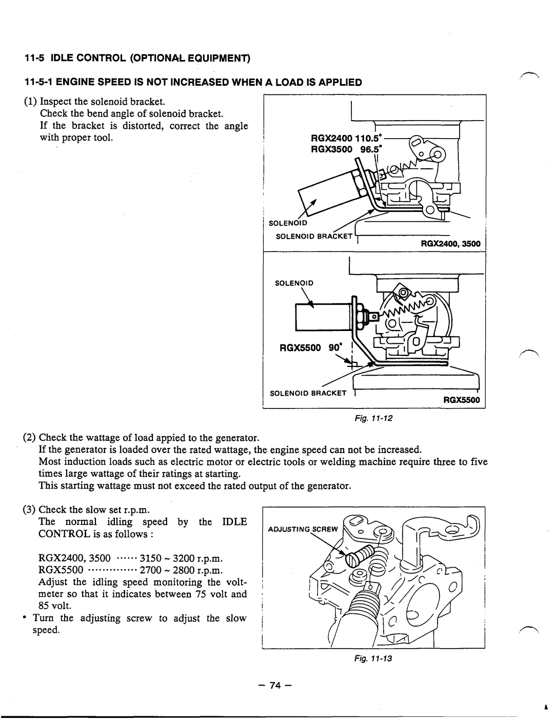 Subaru Robin Power Products RGX3500, RGX5500, RGXI 800, RGX2400 manual Idle Control Optional Equipment 