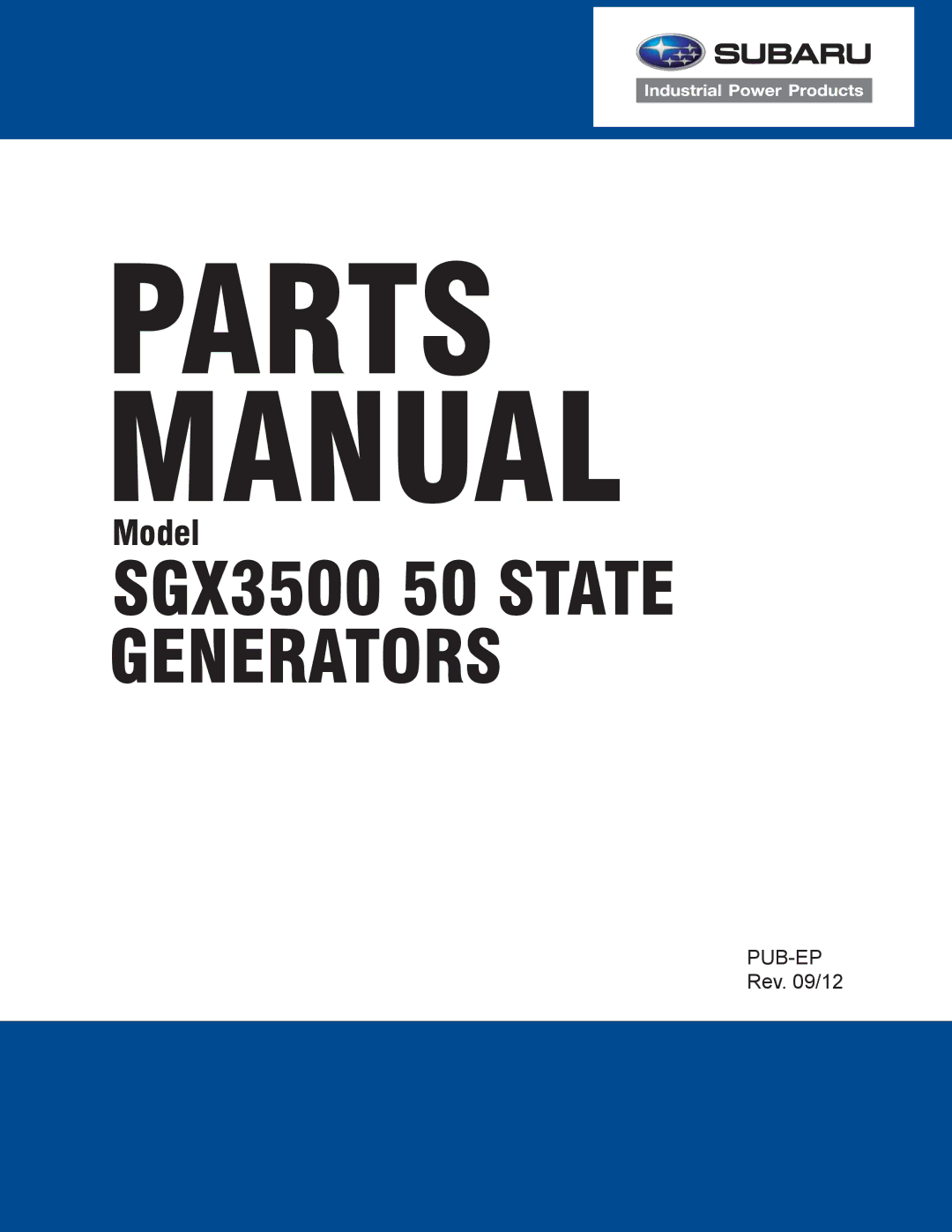 Subaru SGX3500 manual Parts Manual 