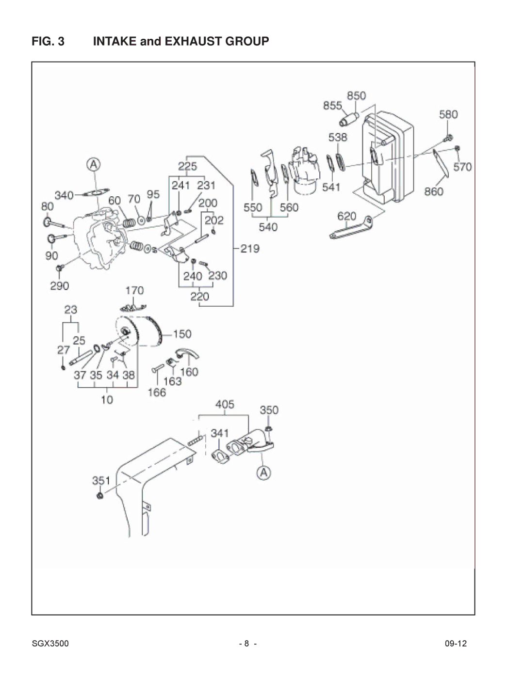 Subaru SGX3500 manual Intake and Exhaust Group 