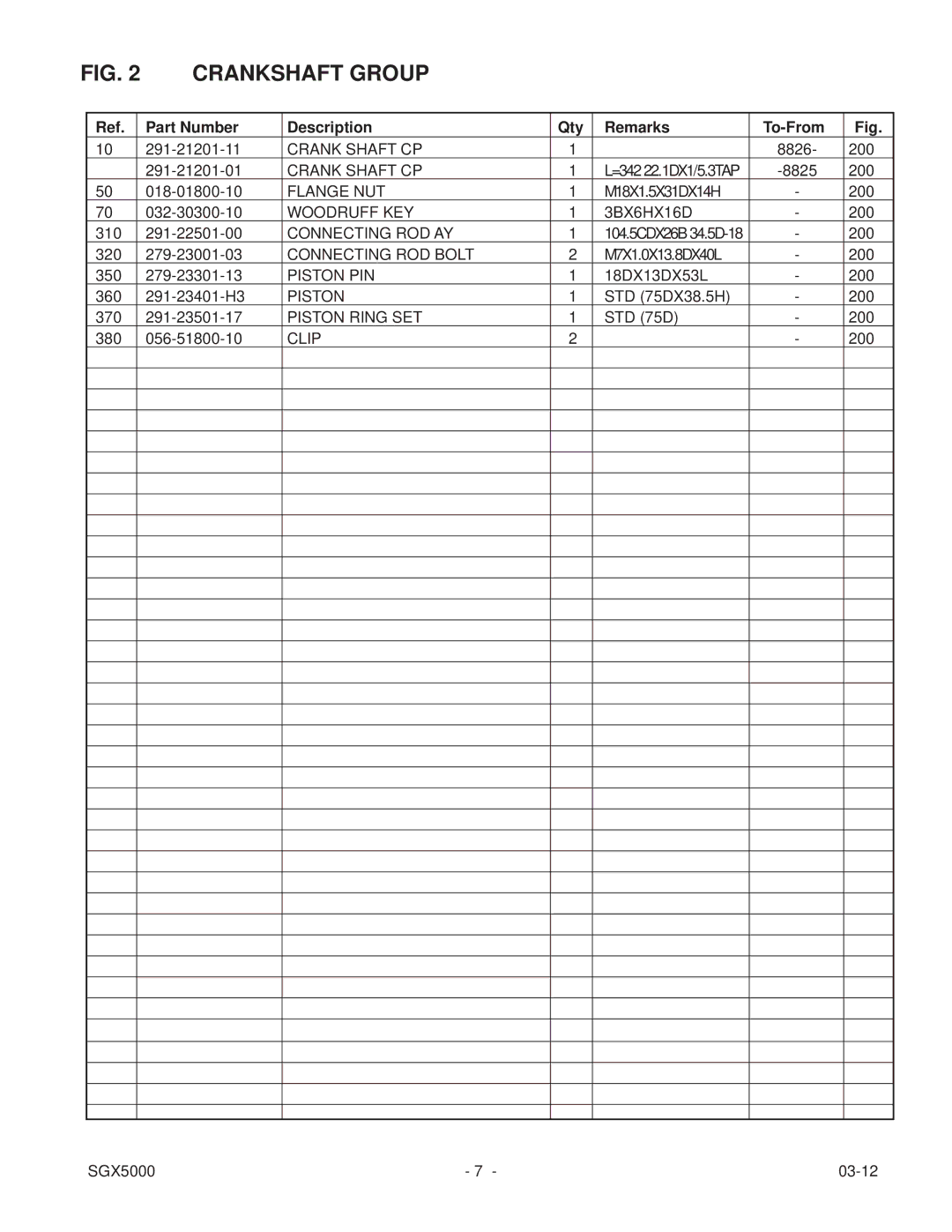 Subaru SGX5000 manual Crank Shaft CP 