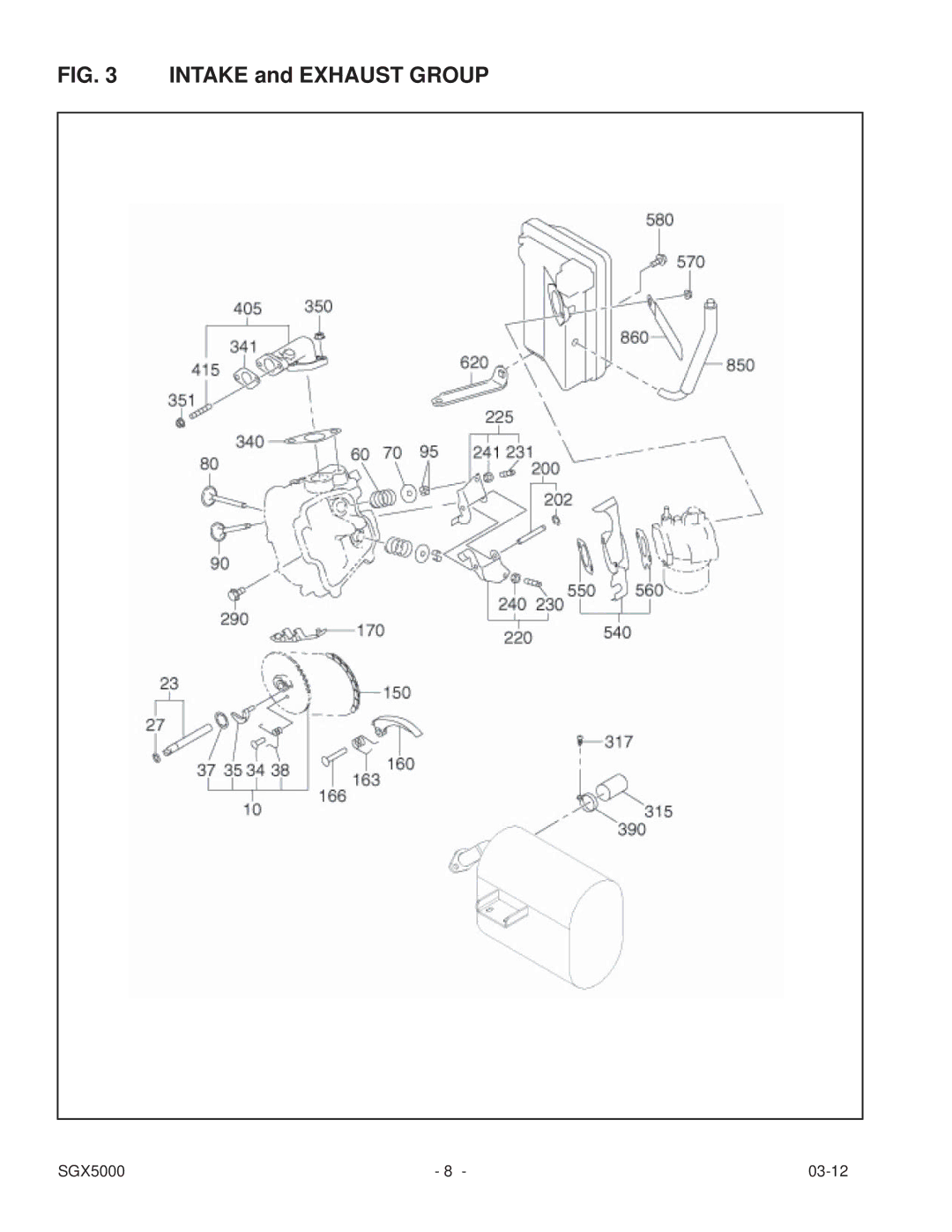 Subaru SGX5000 manual Intake and Exhaust Group 