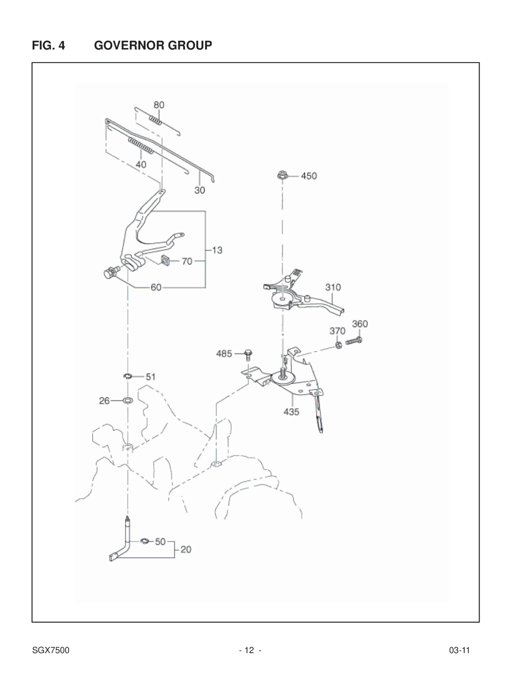 Subaru SGX7500 manual Governor Group 