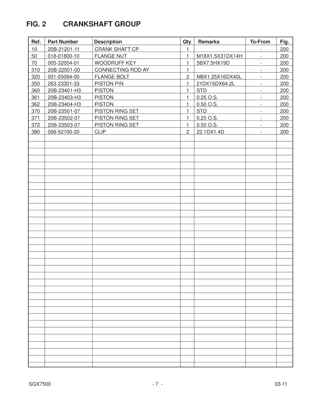 Subaru SGX7500 manual Crank Shaft CP 