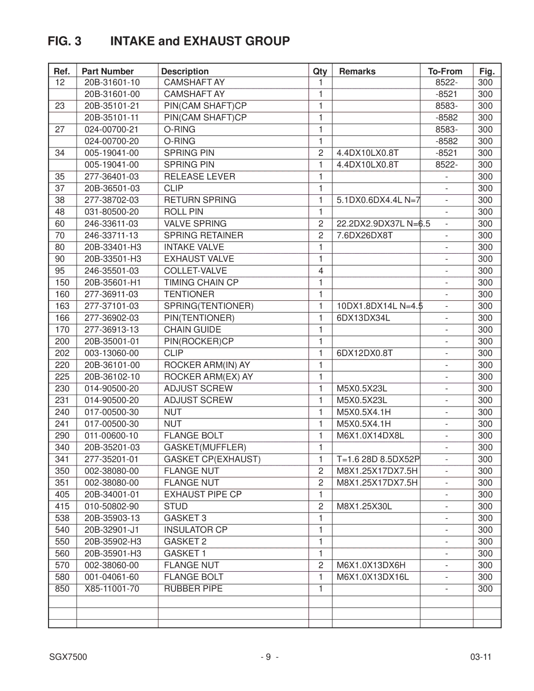 Subaru SGX7500 manual Camshaft AY 