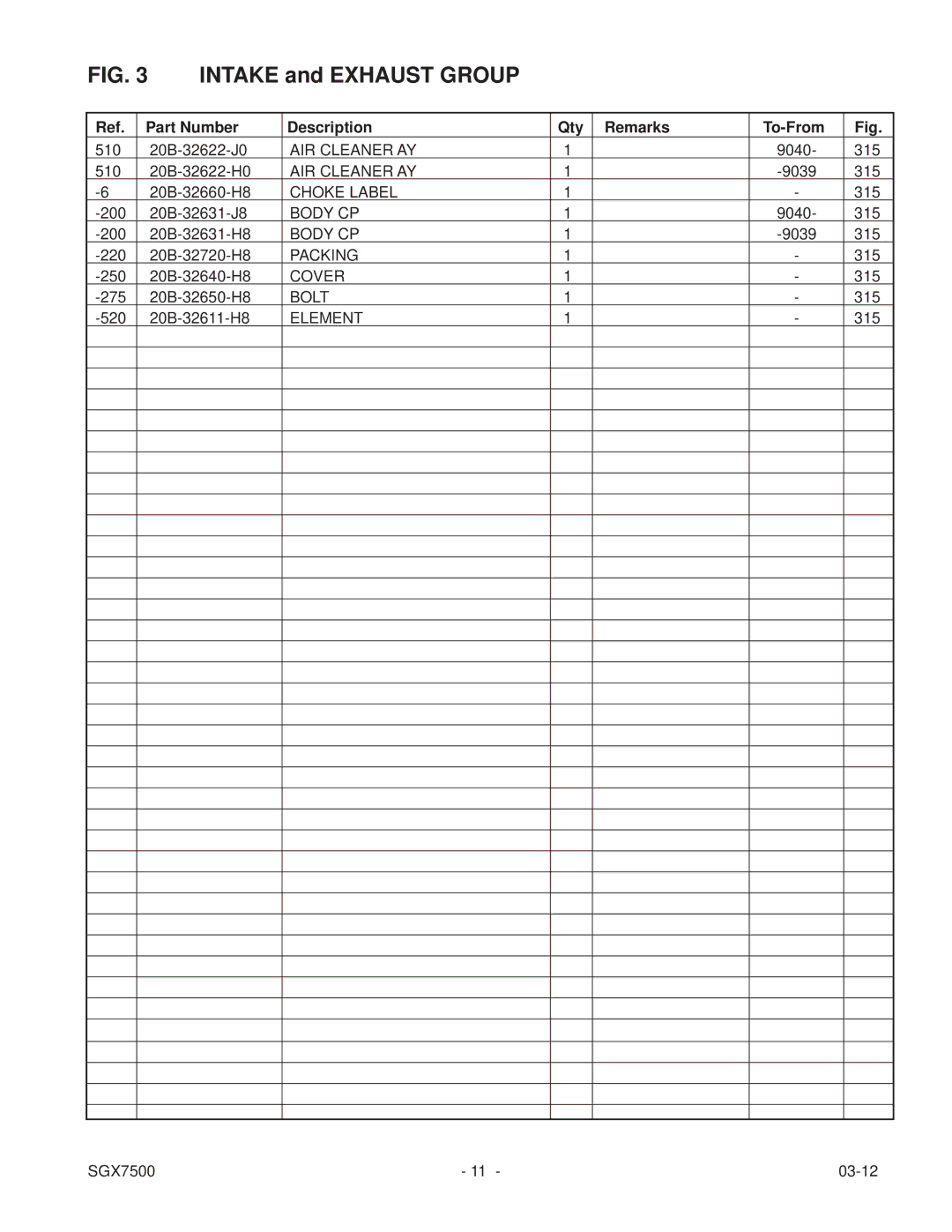 Subaru SGX7500 manual AIR Cleaner AY 