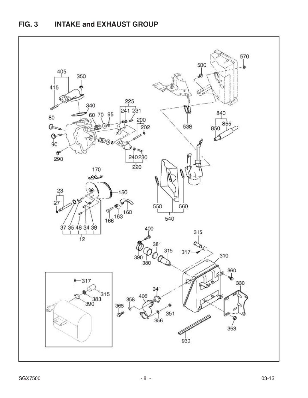 Subaru SGX7500 manual Intake and Exhaust Group 