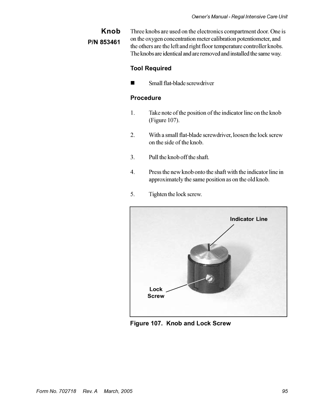 Suburban Mfg 12019-01-NGFREP manual Knob and Lock Screw 