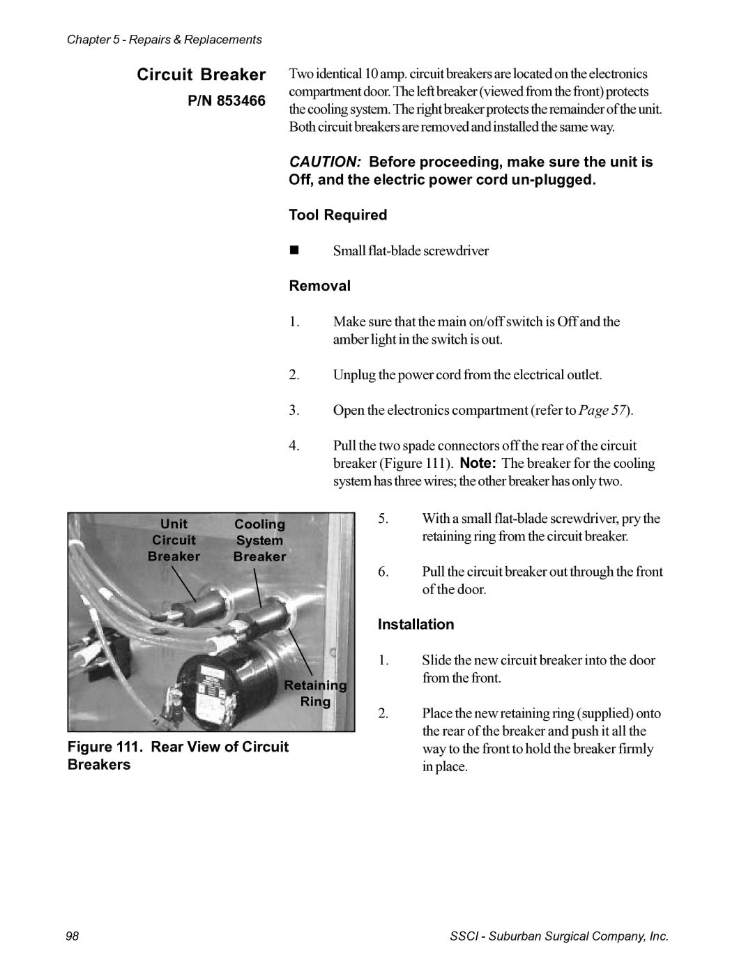 Suburban Mfg 12019-01-NGFREP manual Rear View of Circuit Breakers 