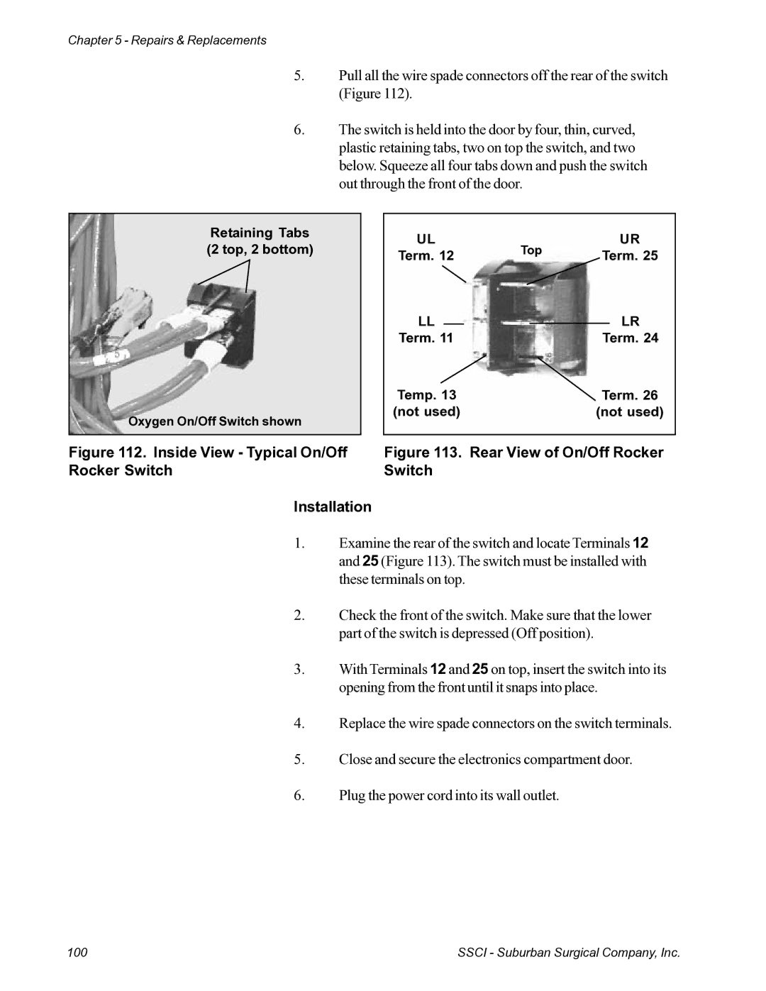 Suburban Mfg 12019-01-NGFREP manual Inside View Typical On/Off, Rocker Switch Installation 