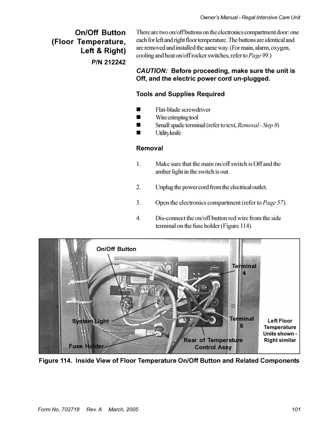 Suburban Mfg 12019-01-NGFREP manual On/Off Button Floor Temperature Left & Right, Tools and Supplies Required 