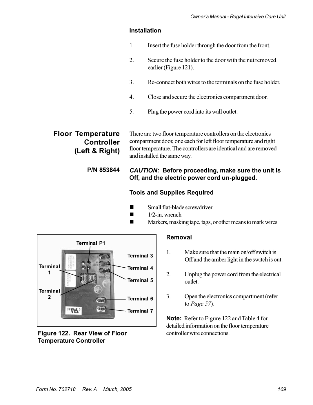 Suburban Mfg 12019-01-NGFREP Floor Temperature Controller Left & Right, Rear View of Floor Temperature Controller Removal 