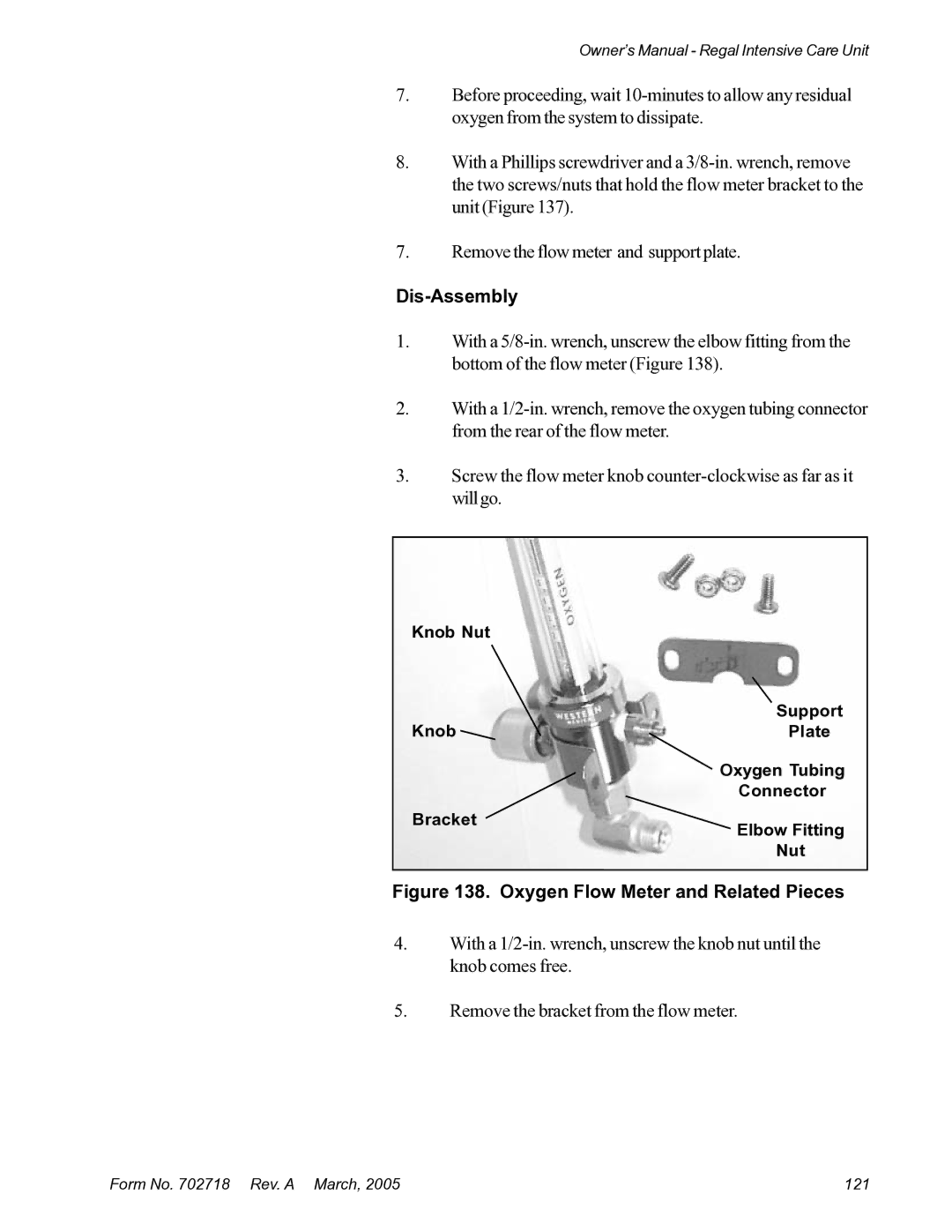 Suburban Mfg 12019-01-NGFREP manual Dis-Assembly, Oxygen Flow Meter and Related Pieces 