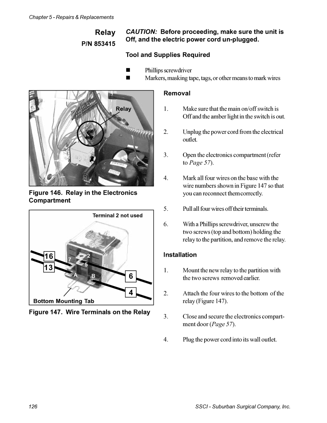 Suburban Mfg 12019-01-NGFREP manual Relay in the Electronics Compartment Removal 