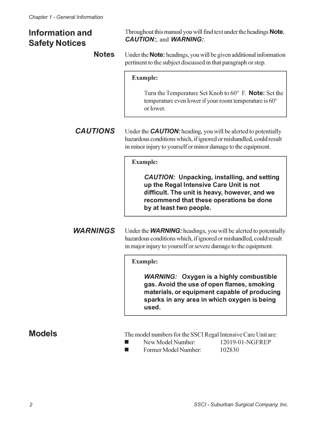 Suburban Mfg 12019-01-NGFREP manual Information Safety Notices, Models 