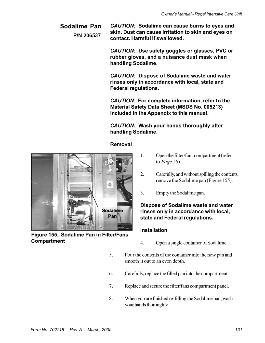 Suburban Mfg 12019-01-NGFREP manual Sodalime Pan in Filter/Fans Compartment 