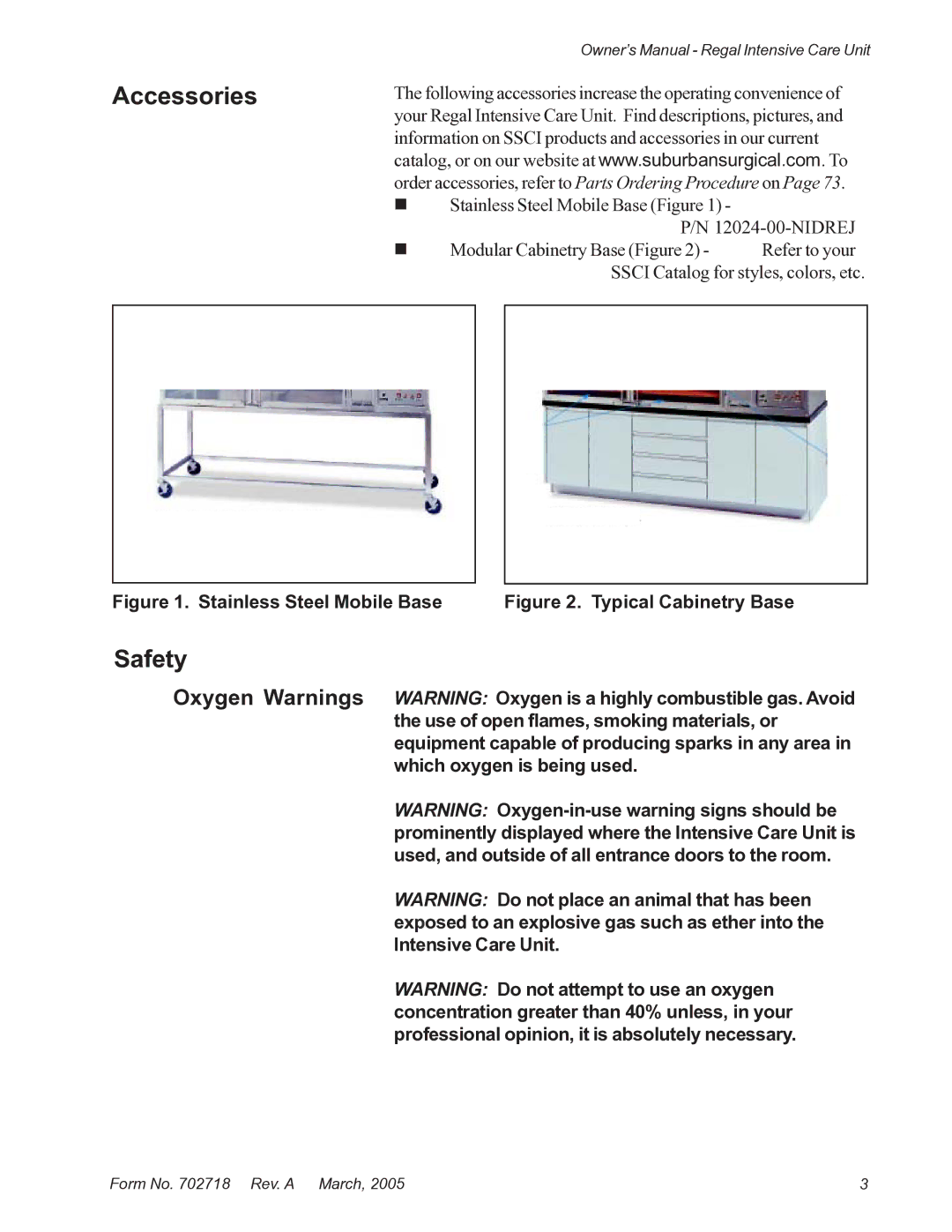 Suburban Mfg 12019-01-NGFREP manual Accessories, Safety, Oxygen Warnings 