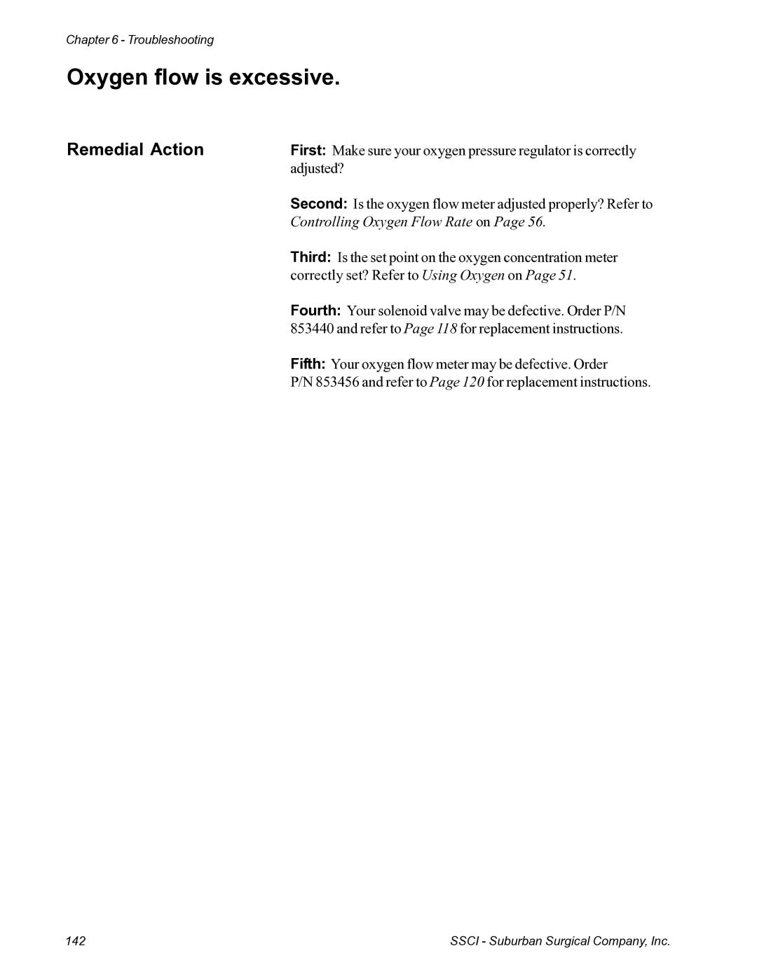 Suburban Mfg 12019-01-NGFREP manual Oxygen flow is excessive 