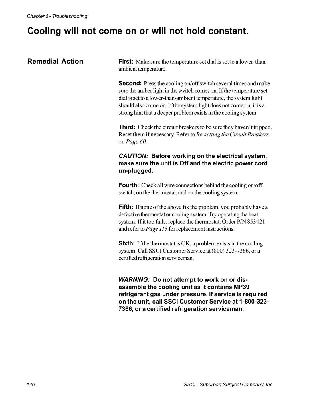 Suburban Mfg 12019-01-NGFREP manual Cooling will not come on or will not hold constant 