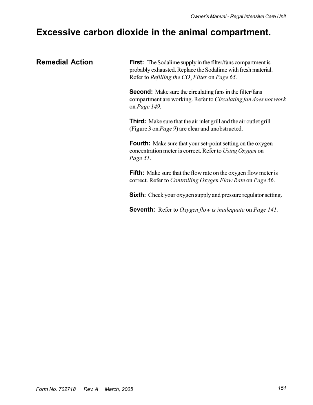 Suburban Mfg 12019-01-NGFREP manual Excessive carbon dioxide in the animal compartment 