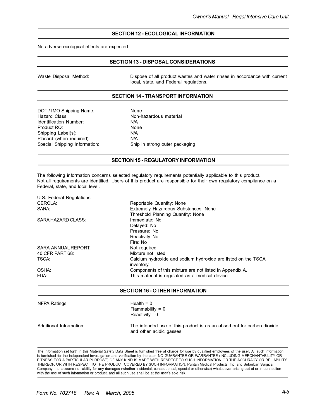 Suburban Mfg 12019-01-NGFREP manual Ecological Information 