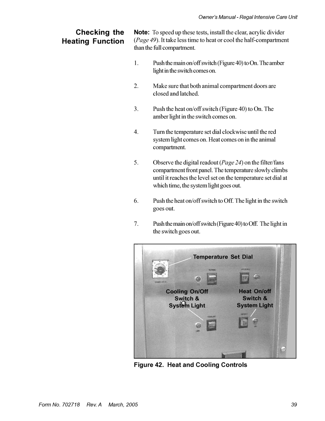 Suburban Mfg 12019-01-NGFREP manual Checking the Heating Function, Heat and Cooling Controls 