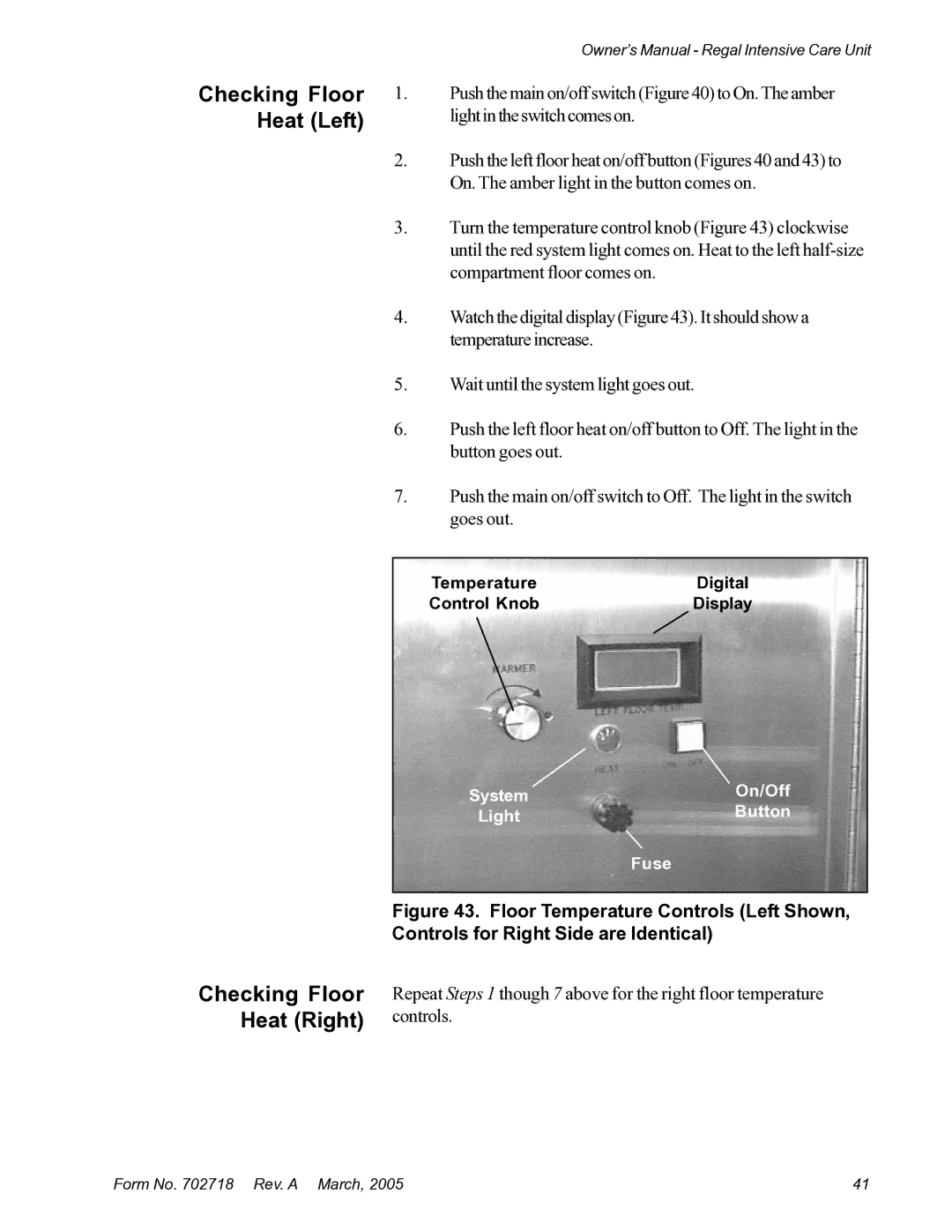 Suburban Mfg 12019-01-NGFREP manual Checking Floor Heat Left, Checking Floor Heat Right 