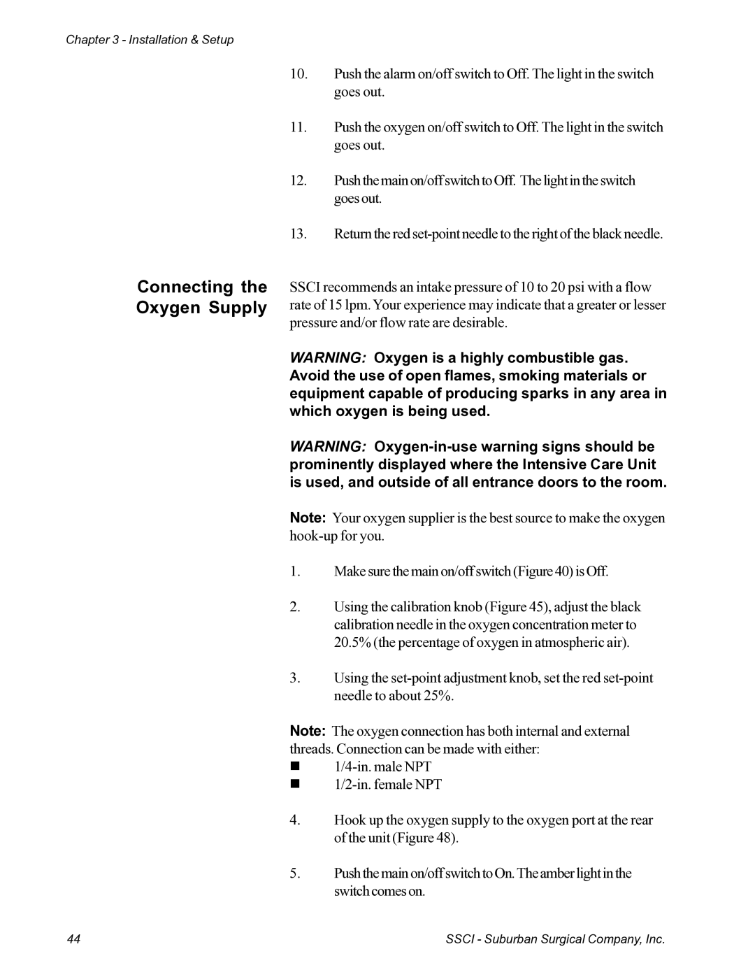 Suburban Mfg 12019-01-NGFREP manual Connecting Oxygen Supply 