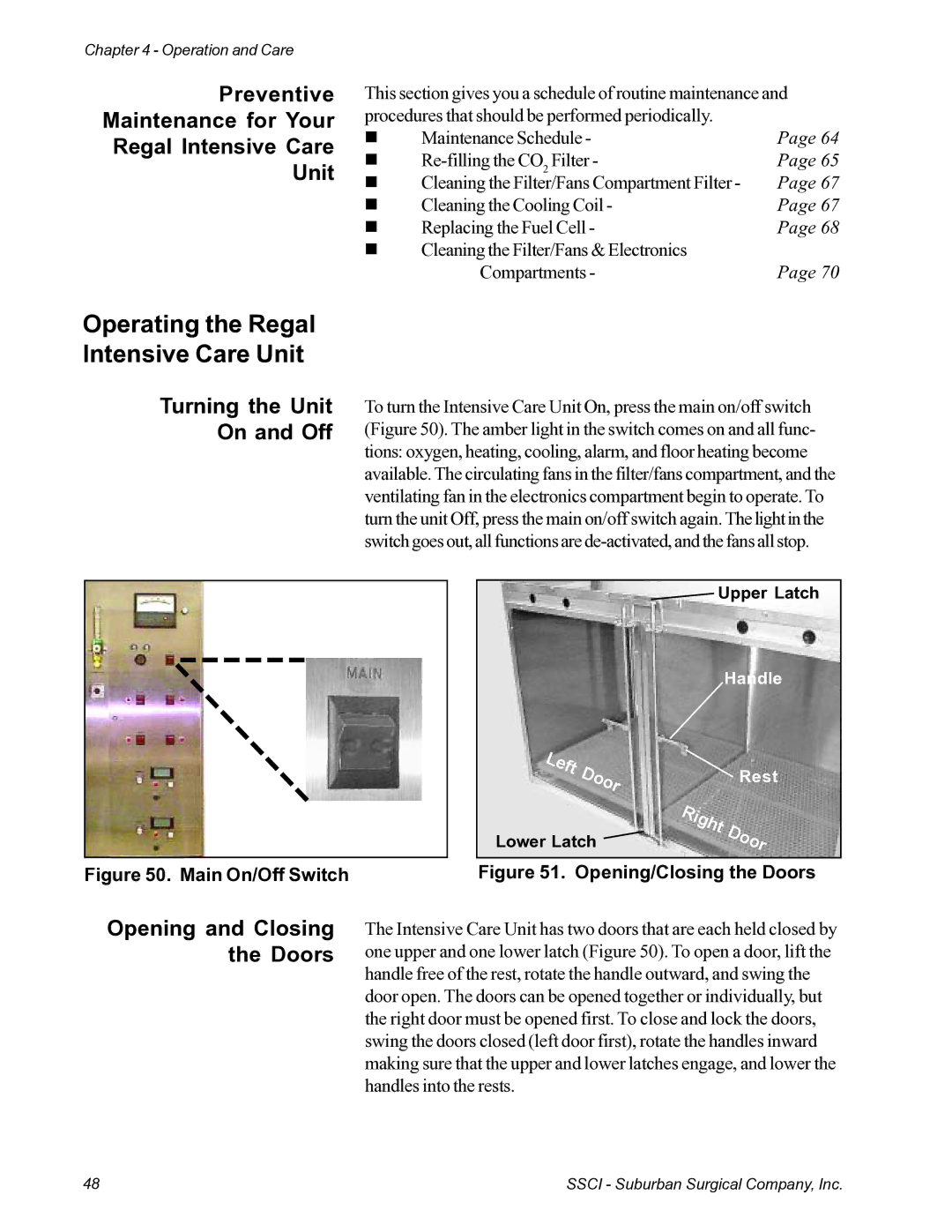 Suburban Mfg 12019-01-NGFREP manual Operating the Regal Intensive Care Unit, Turning the Unit On and Off 